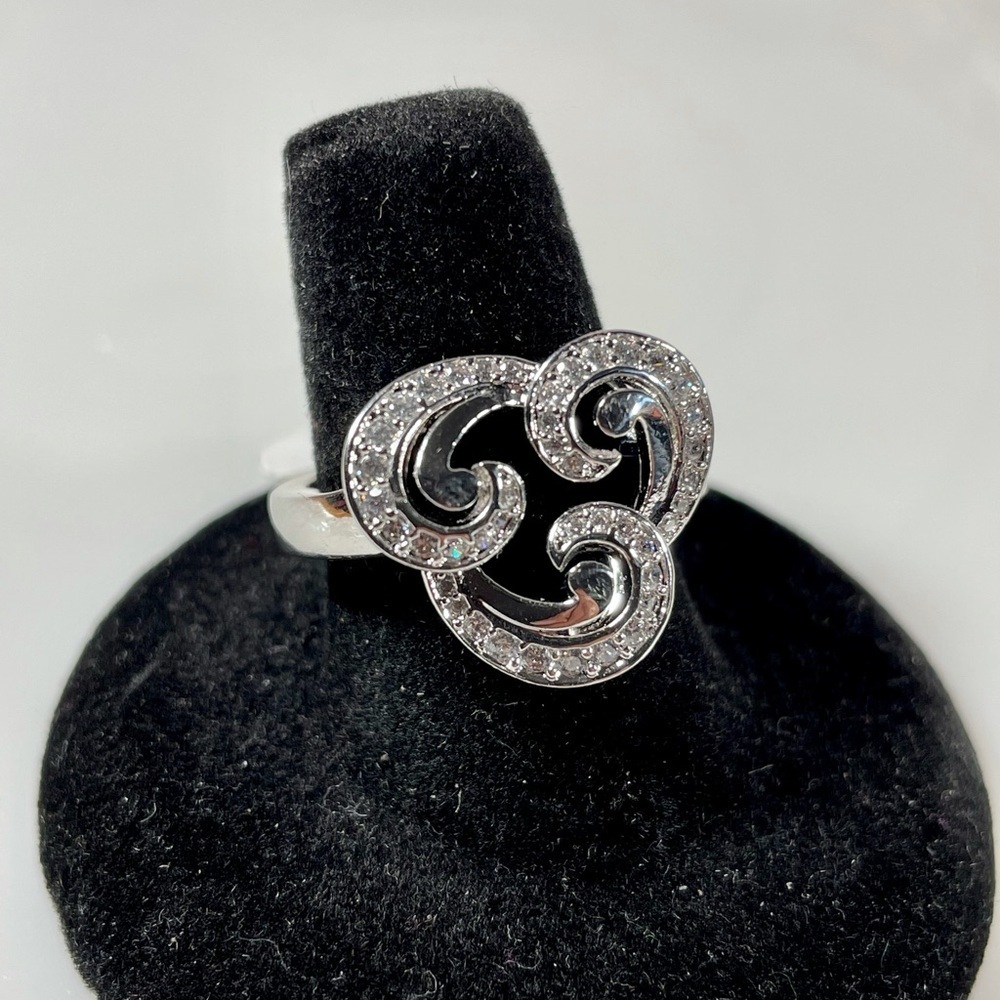 Gorgeous Pave Cubic Zirconia Silver Tone Statement Ring - Size 10
